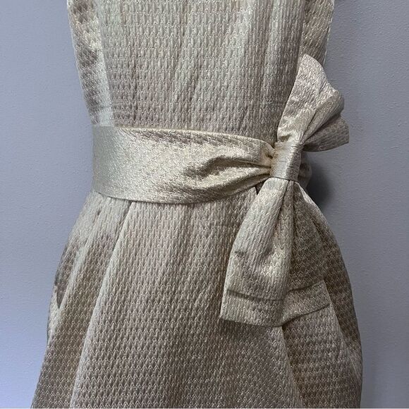 Eliza J Gold Shimmer Vintage Dress With Bow Size 6 - Picture 3 of 11